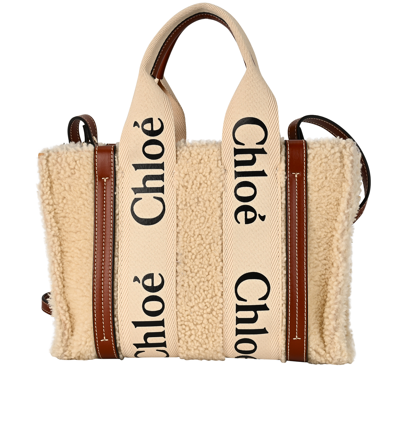 Small Woody Shearling Tote, &pound;550, Handbags, Beige, Shearling, Back view